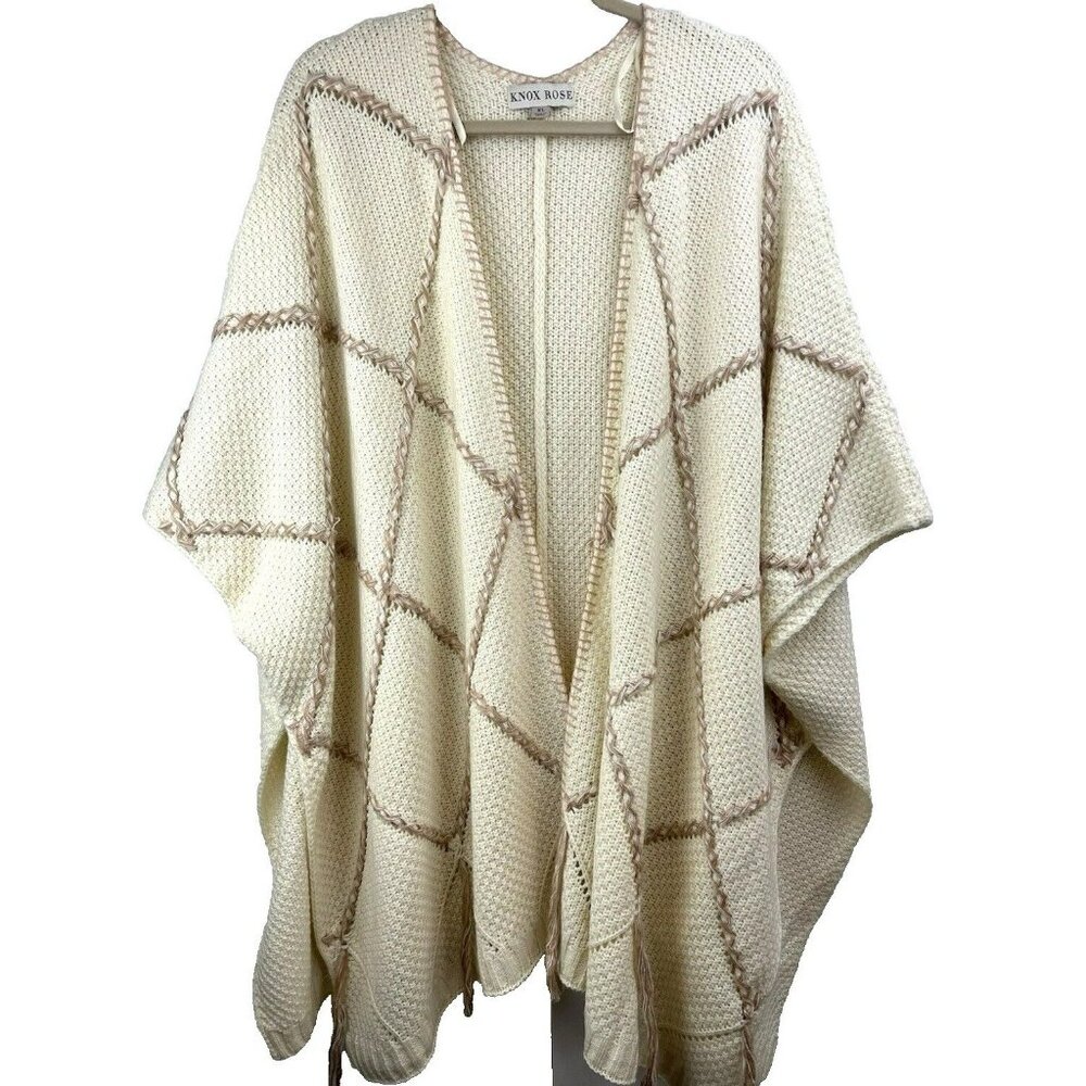 Knox Rose One Size Kimono Ivory‎ Brown Bohemian Boho Hippie Knit Warm Knit Open